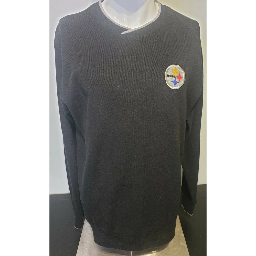 Pittsburgh Steelers Sweater Mens Size Medium Antigua Black V‎ Neck Pullover